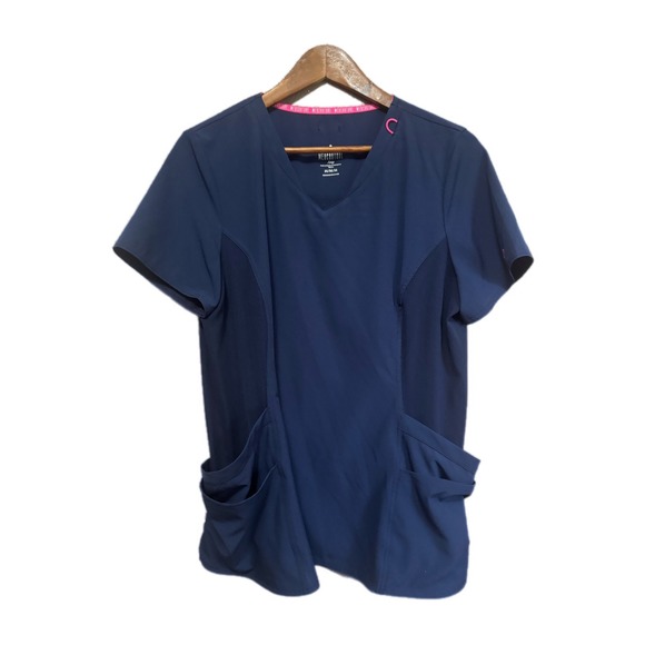 Med Couture Tops - Med Couture Amp Scrub Top Womens M Navy Blue Excellent V-Neck Ribbed MC701